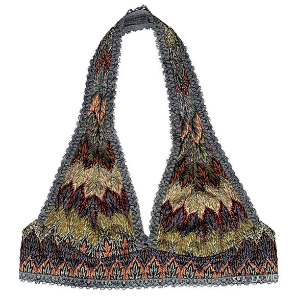 Free People Other - Intimately Free People Metallic Printed Lace Halter Bra